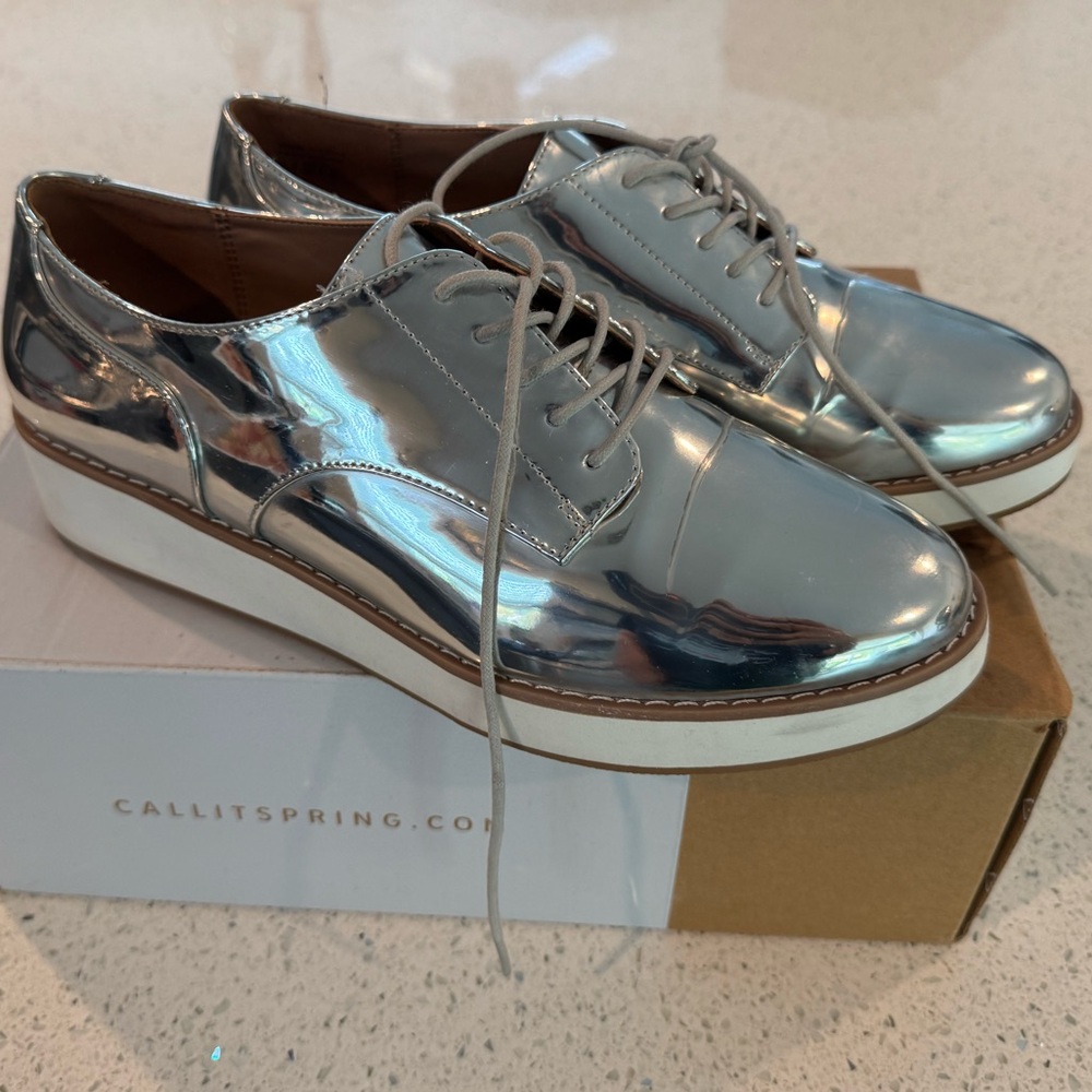 Metallic Silver Oxfords